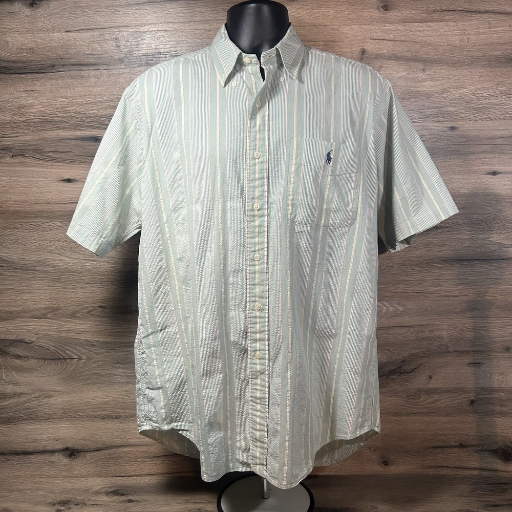 Vintage Ralph Lauren Polo Blaire Short Sleeve Button Down Shirt Medium Striped